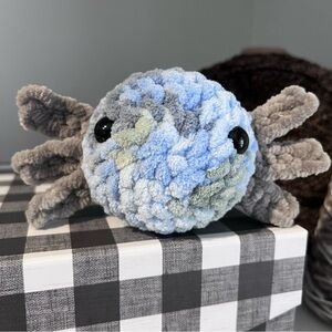 Crochet Amigurumi Axolotl Multi-Colored Blue Handmade by Petunias Plushie Patch
